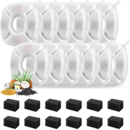24 Pcs Cat Fountain Replacement Filters 12 Pack Cat Water Fountain Replacement Filters with 12 Pack Pre-Filter Sponges, Pet Fountain Filter Fit for 95oz/2.8L Automatic Pet Fountain Cat Water Fountain.