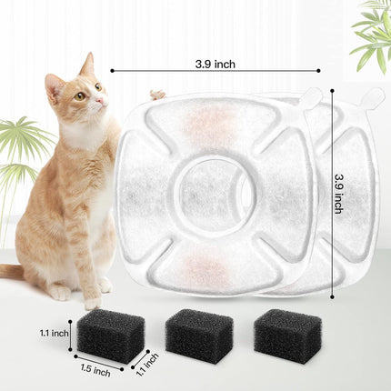 24 Pcs Cat Fountain Replacement Filters 12 Pack Cat Water Fountain Replacement Filters with 12 Pack Pre-Filter Sponges, Pet Fountain Filter Fit for 95oz/2.8L Automatic Pet Fountain Cat Water Fountain.