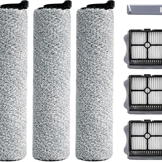 Roller Brush and Filter Replacement Compatible with Tineco iFloor 3/ Floor One S3 Cordless Vacuum Cleaner, Replacement Parts Include 3 Brush Rollers, 3 Filters.
