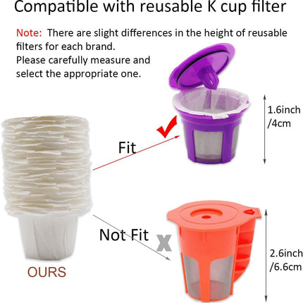 Disposable Coffee Filter Paper for Keurig Brewers Single Serve 1.0 and 2.0, 200 Count Replacement Coffee Filter Paper Liner Compatible with All Reusable K Cup Coffee Pod, Refillable Capsule, White.