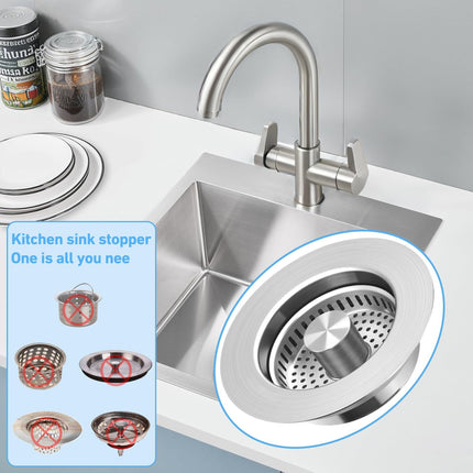 3-in-1 Kitchen Sink Drain Strainer Stopper, Upgraded Stainless Steel Sink Plug with Anti-Clog Filter Basket, Fits Standard 3-1/2 Inch Drain Hole, Pop Up Garbage Disposal Cover Food Catcher.
