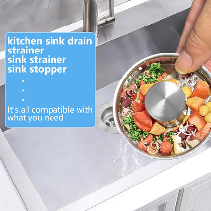 3-in-1 Kitchen Sink Drain Strainer Stopper, Upgraded Stainless Steel Sink Plug with Anti-Clog Filter Basket, Fits Standard 3-1/2 Inch Drain Hole, Pop Up Garbage Disposal Cover Food Catcher.