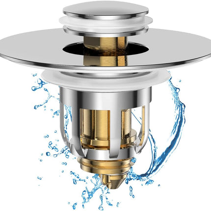 Universal 2 in 1 Bathroom Sink Stopper, Pop Up Bathroom Sink Drain Strainer with Anti-Clogging Filter Basket, Bathroom Drain Stopper Sink Plug for 1.06"-1.65" Basin Drain Holes.