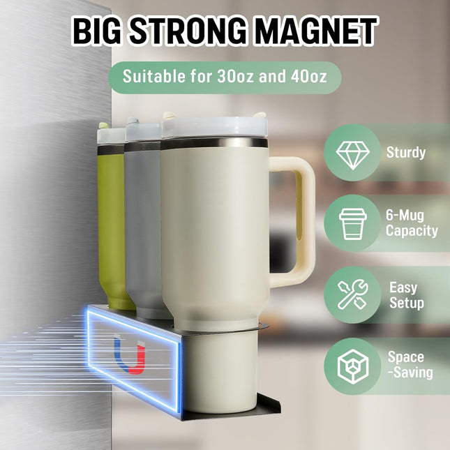2 Pack Magnetic Stanley Cup Holder Water Bottle Organizer for Stanley 30&40 oz Tumbler with Double Sided Tape Hold Stanley Cup Accessories for Kitchen Fridge Cabinet.