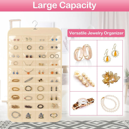 1 Pack Hanging Jewelry Organizer, 80 Clear Pockets earring organizer and storage, Accessories holder organizer for Closet, Jewelries, Necklace, Travel.