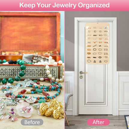 1 Pack Hanging Jewelry Organizer, 80 Clear Pockets earring organizer and storage, Accessories holder organizer for Closet, Jewelries, Necklace, Travel.