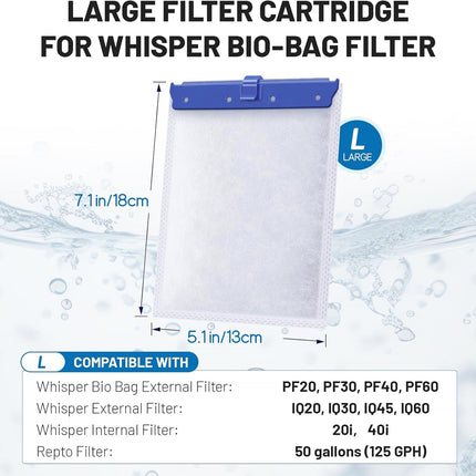 16 Count Large Filter Cartridges Compatible with Whisper Bio Bag Filters, Large Aquarium Filter Cartridge for Whisper 20i 40i, IQ20/30/45/60, PF20/30/40/60 and Repto Filter.