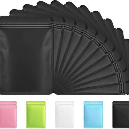 100 Pack Black Mylar Packaging Bags Resealable Bags Double Sided Color Odor Proof Pouch Baggies Smell Proof Foil Bag for Food Storage,Small Business(Black,3x4.7inch).