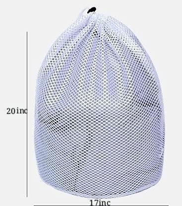 Small Commercial Mesh Laundry Bag with Handle and Drawstring for Dormitory, Travelling, College,Apartment, Camping, RV, Machine Washable, Hanging Mesh Bag,20×17inc.