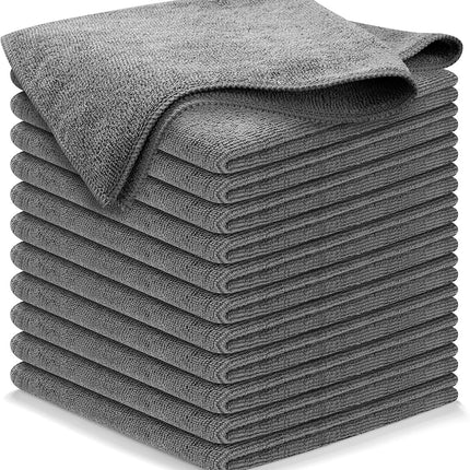 Microfiber Cleaning Cloth Grey - 12 Pcs (12.5"x12.5") - High Performance - 1200 Washes, Ultra Absorbent Microfiber Towel Weave Grime & Liquid for Streak-Free Mirror Shine - Car Washing Cloth.