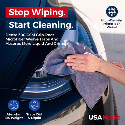 Microfiber Cleaning Cloth Grey - 12 Pcs (12.5"x12.5") - High Performance - 1200 Washes, Ultra Absorbent Microfiber Towel Weave Grime & Liquid for Streak-Free Mirror Shine - Car Washing Cloth.
