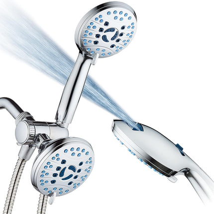 AquaCare As-Seen-On-TV High Pressure 48-setting Rain & Handheld 3-way Shower Head Combo - Anti-clog Nozzles/Tub, Tile & Pet Power Wash/Extra Long 6 ft. Hose/All Chrome Finish.