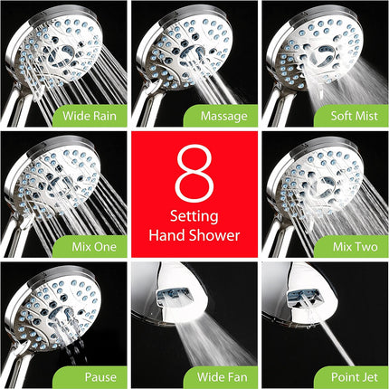 AquaCare As-Seen-On-TV High Pressure 48-setting Rain & Handheld 3-way Shower Head Combo - Anti-clog Nozzles/Tub, Tile & Pet Power Wash/Extra Long 6 ft. Hose/All Chrome Finish.