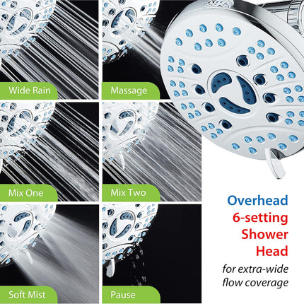 AquaCare As-Seen-On-TV High Pressure 48-setting Rain & Handheld 3-way Shower Head Combo - Anti-clog Nozzles/Tub, Tile & Pet Power Wash/Extra Long 6 ft. Hose/All Chrome Finish.