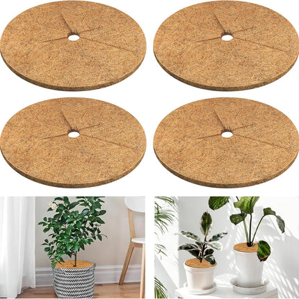4pcs Coconut Fiber Mulch Ring Tree Plant Protector Mat, 11.8 Inch Natural Coco Coir Tree Mulch Ring Plant Pot Soil Cover, Tree Rings Disc Plant Cover for Indoor Outdoor Plants, Landscaping.