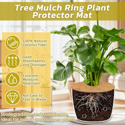 4pcs Coconut Fiber Mulch Ring Tree Plant Protector Mat, 11.8 Inch Natural Coco Coir Tree Mulch Ring Plant Pot Soil Cover, Tree Rings Disc Plant Cover for Indoor Outdoor Plants, Landscaping.