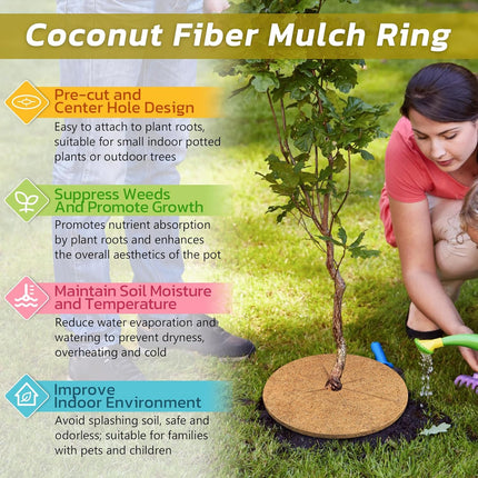 4pcs Coconut Fiber Mulch Ring Tree Plant Protector Mat, 11.8 Inch Natural Coco Coir Tree Mulch Ring Plant Pot Soil Cover, Tree Rings Disc Plant Cover for Indoor Outdoor Plants, Landscaping.