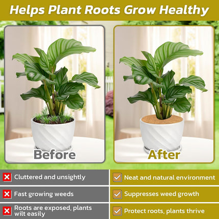 4pcs Coconut Fiber Mulch Ring Tree Plant Protector Mat, 11.8 Inch Natural Coco Coir Tree Mulch Ring Plant Pot Soil Cover, Tree Rings Disc Plant Cover for Indoor Outdoor Plants, Landscaping.