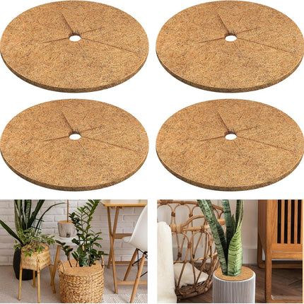 4pcs Coconut Fiber Mulch Ring Tree Plant Protector Mat, 14 Inch Natural Coco Coir Tree Mulch Ring Plant Pot Soil Cover, Tree Rings Disc Plant Cover for Indoor Outdoor Plants, Landscaping.