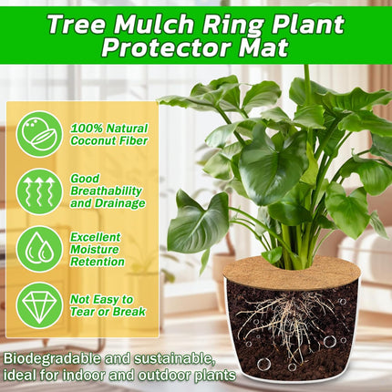 4pcs Coconut Fiber Mulch Ring Tree Plant Protector Mat, 14 Inch Natural Coco Coir Tree Mulch Ring Plant Pot Soil Cover, Tree Rings Disc Plant Cover for Indoor Outdoor Plants, Landscaping.