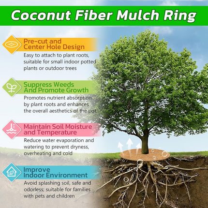 4pcs Coconut Fiber Mulch Ring Tree Plant Protector Mat, 14 Inch Natural Coco Coir Tree Mulch Ring Plant Pot Soil Cover, Tree Rings Disc Plant Cover for Indoor Outdoor Plants, Landscaping.