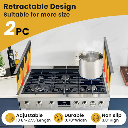 Stainless Steel Stove Gap Covers - 304 Stove Gap Filler, Easy retractable Length 13.8" to 27.5", Width 0.79", Heat Resistant Guard Between Stove Top & Counter, 2 Pck.