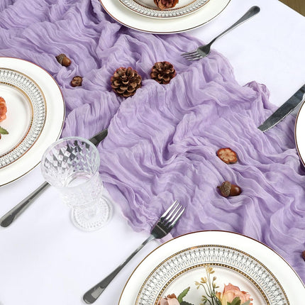 8 Pack Lilac Purple Cheesecloth Table Runner 10Ft Easter Spring Lavender Gauze Cheese Cloth Table Runner 120 Inch Boho Sheer Rustic Fabric for Holiday Decor Bridal Baby Shower Wedding Decoration.