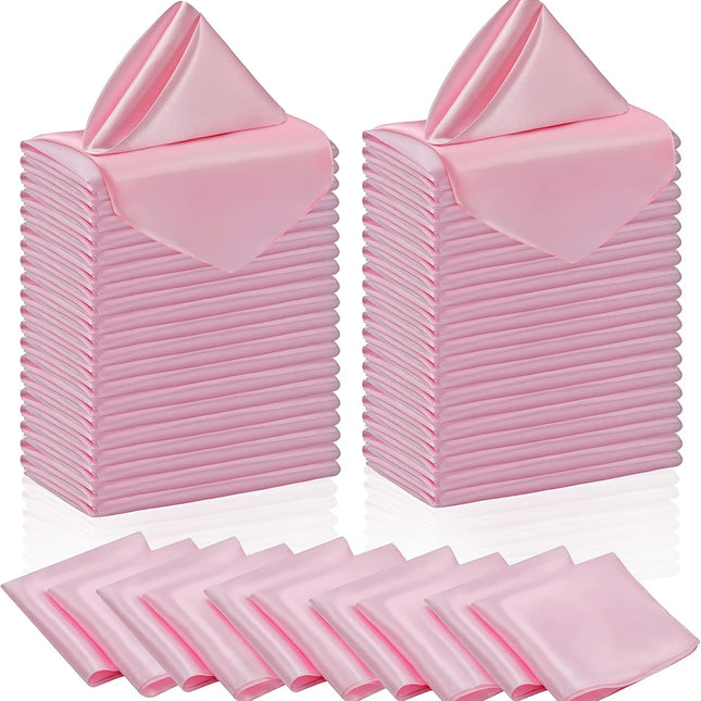 50 Pieces Light Pink Satin Napkins - 12x12 Inches Cloth Napkins, Square Satin Fabric Napkin Set - Soft & Reusable Table Napkins for Wedding Dinner Party Lunch Banquet Restaurant Decoration.