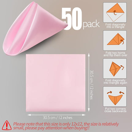 50 Pieces Light Pink Satin Napkins - 12x12 Inches Cloth Napkins, Square Satin Fabric Napkin Set - Soft & Reusable Table Napkins for Wedding Dinner Party Lunch Banquet Restaurant Decoration.