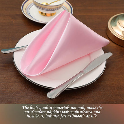 50 Pieces Light Pink Satin Napkins - 12x12 Inches Cloth Napkins, Square Satin Fabric Napkin Set - Soft & Reusable Table Napkins for Wedding Dinner Party Lunch Banquet Restaurant Decoration.