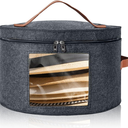 Round Hat Box, Stackable Felt Hat Boxes for Women Storage, Foldable Premium Hat Travel Case with Dustproof Lid, Space Saving Hat Organizer (Grey).