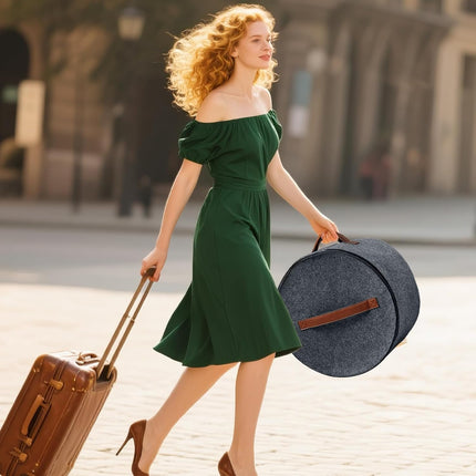 Round Hat Box, Stackable Felt Hat Boxes for Women Storage, Foldable Premium Hat Travel Case with Dustproof Lid, Space Saving Hat Organizer (Grey).