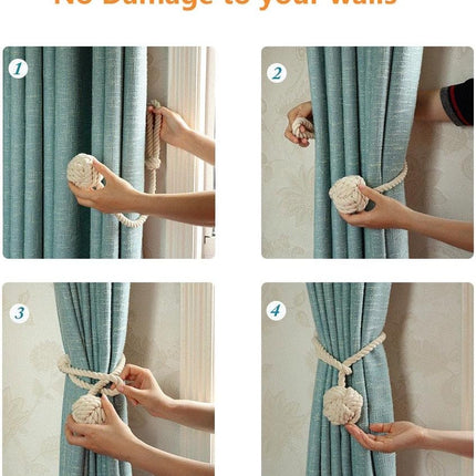 4 Pack Curtain Tiebacks - Heavy Duty Curtain Rope Tieback, Handmade Rural Decorative Curtain Holdbacks (Beige).