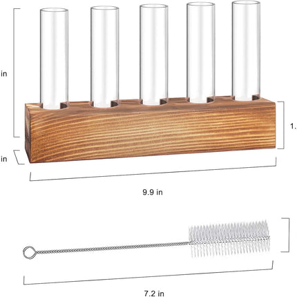 Plant Propagation Station, Plant Terrarium with Wooden Stand, Plants Pots for Hydroponics, Small Birthday Gardening Gifts for Women Mom Plants Lovers Unique - 5 Glass Test Tubes Vases.