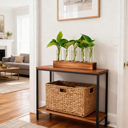Plant Propagation Station, Plant Terrarium with Wooden Stand, Plants Pots for Hydroponics, Small Birthday Gardening Gifts for Women Mom Plants Lovers Unique - 5 Glass Test Tubes Vases.