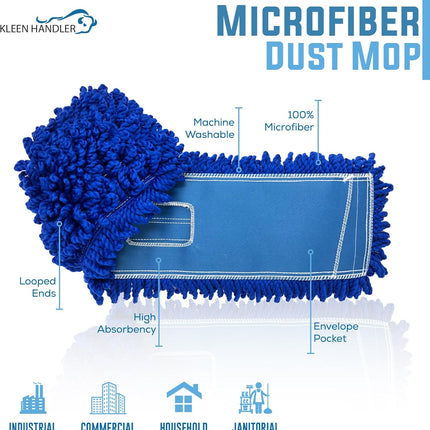 24 inch Microfiber Dust Mop | Medium Washable Commercial Mop Head Replacement, Pack of 3.