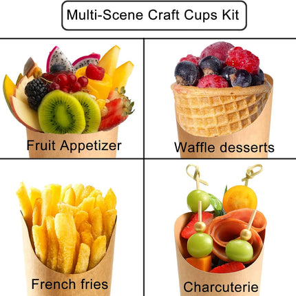 Disposable Charcuterie Cups 60 PCS with 200PCS Sticks and 60PCS Bags, 14 oz Kraft Paper Snack Boxes Appetizers Cup French Fry Holder with Cocktail Skewers Toothpicks Tooth Picks, Brown.