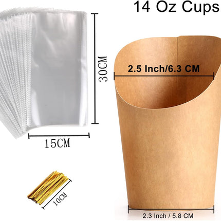 Disposable Charcuterie Cups 60 PCS with 200PCS Sticks and 60PCS Bags, 14 oz Kraft Paper Snack Boxes Appetizers Cup French Fry Holder with Cocktail Skewers Toothpicks Tooth Picks, Brown.