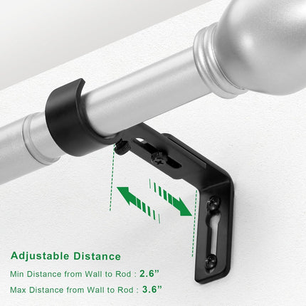 Curtain Rod Bracket Adjustable, Drapery Rod Holder Hooks Support Hangers for 1 inch Diameter Window Curtain Rods (Black, 3-Pack).
