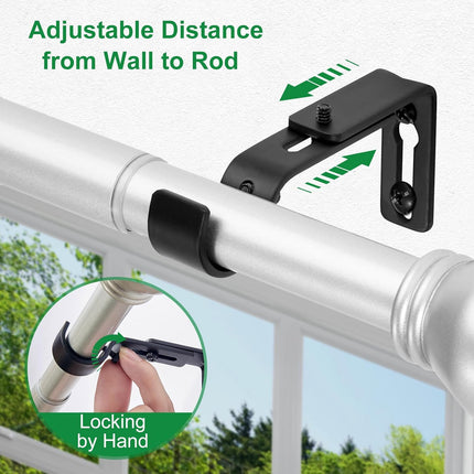 Curtain Rod Bracket Adjustable, Drapery Rod Holder Hooks Support Hangers for 1 inch Diameter Window Curtain Rods (Black, 3-Pack).