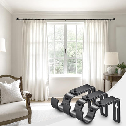Curtain Rod Bracket Adjustable, Drapery Rod Holder Hooks Support Hangers for 1 inch Diameter Window Curtain Rods (Black, 3-Pack).