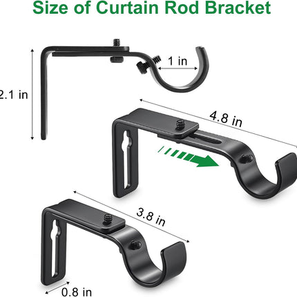 Curtain Rod Bracket Adjustable, Drapery Rod Holder Hooks Support Hangers for 1 inch Diameter Window Curtain Rods (Black, 3-Pack).