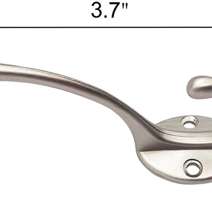 10 Pack Dual Coat Hooks Wall Mounted with 40 Screws Retro Double Hooks Utility Silvery Hooks for Coat, Scarf, Bag, Towel, Key, Cap, Cup, Hat (Silvery).