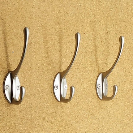 10 Pack Dual Coat Hooks Wall Mounted with 40 Screws Retro Double Hooks Utility Silvery Hooks for Coat, Scarf, Bag, Towel, Key, Cap, Cup, Hat (Silvery).