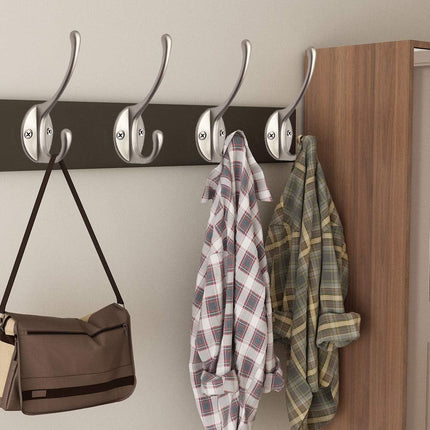 10 Pack Dual Coat Hooks Wall Mounted with 40 Screws Retro Double Hooks Utility Silvery Hooks for Coat, Scarf, Bag, Towel, Key, Cap, Cup, Hat (Silvery).