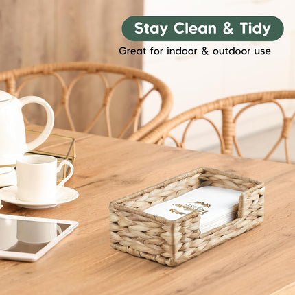 Napkin Holder for Bathroom, Woven Wicker Water Hyacinth Guest Towel Holder Tray, Disposable Paper Hand Towel Holder for Bathroom Accessories, Dinner Napkin Holder for Kitchen Table Party.