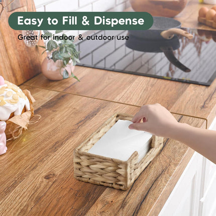 Napkin Holder for Bathroom, Woven Wicker Water Hyacinth Guest Towel Holder Tray, Disposable Paper Hand Towel Holder for Bathroom Accessories, Dinner Napkin Holder for Kitchen Table Party.