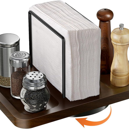 Napkin Holder for Table, Rotating Metal Napkin Dispenser with Salt and Pepper Shakers Caddy Standing Paper Towel Holder for Bathroom Kitchen Dining Table Decor Not Including Shakers.