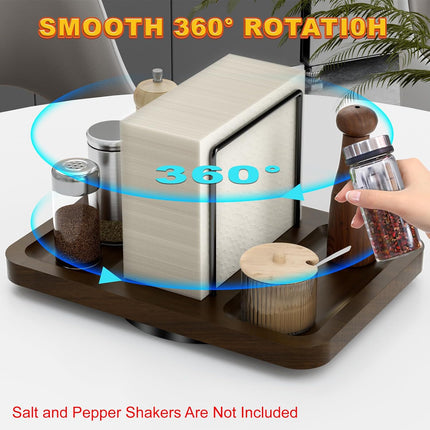 Napkin Holder for Table, Rotating Metal Napkin Dispenser with Salt and Pepper Shakers Caddy Standing Paper Towel Holder for Bathroom Kitchen Dining Table Decor Not Including Shakers.