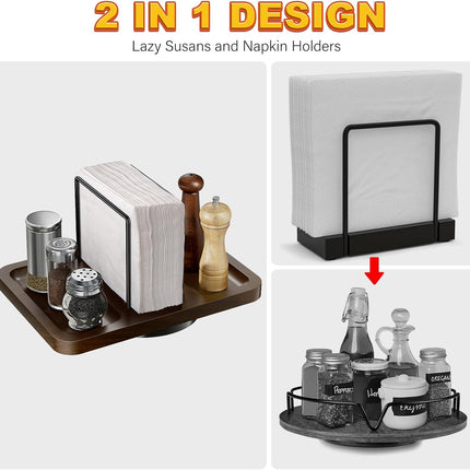 Napkin Holder for Table, Rotating Metal Napkin Dispenser with Salt and Pepper Shakers Caddy Standing Paper Towel Holder for Bathroom Kitchen Dining Table Decor Not Including Shakers.